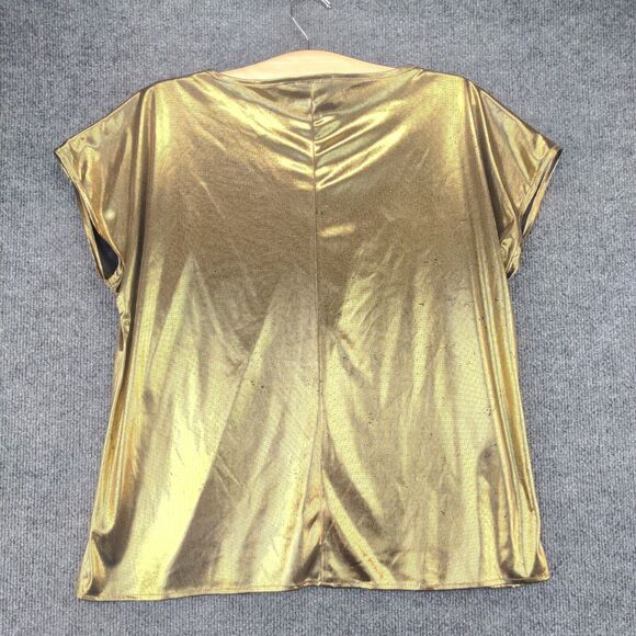 Vintage Joanna Metallic Gold Blouse Womens Size Small Short Sleeve Shiny - Picture 5 of 12